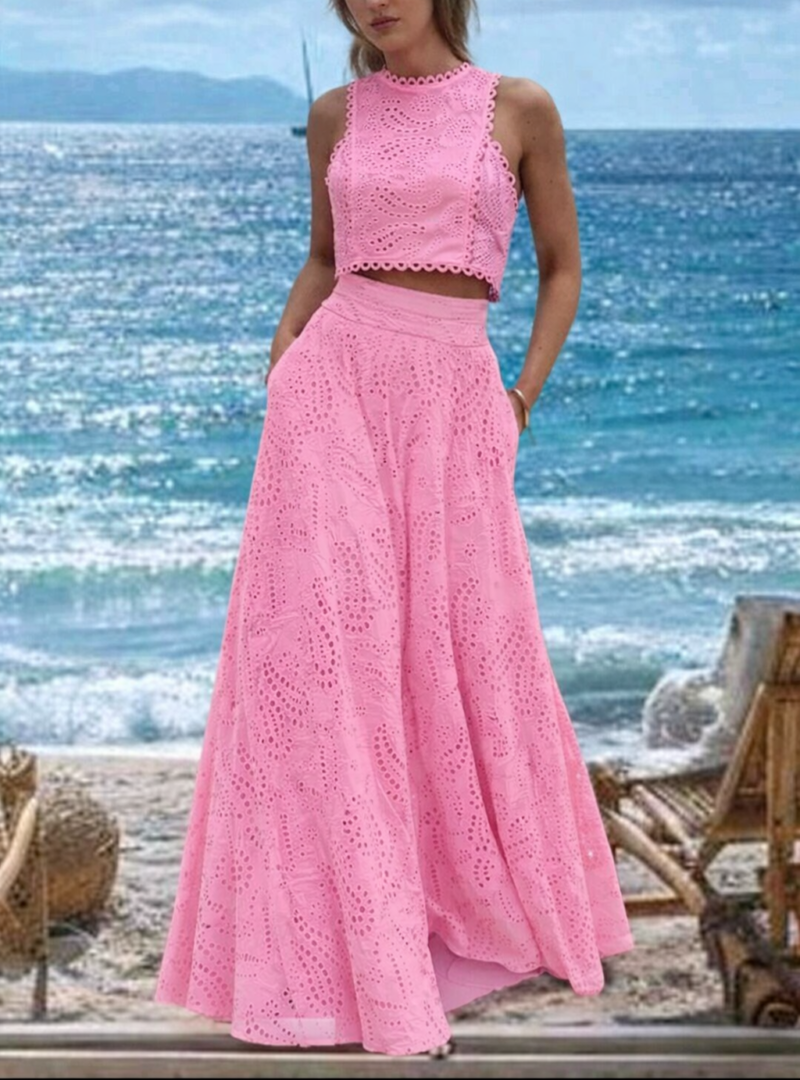 Ensemble 2 pièces femme en broderie anglaise