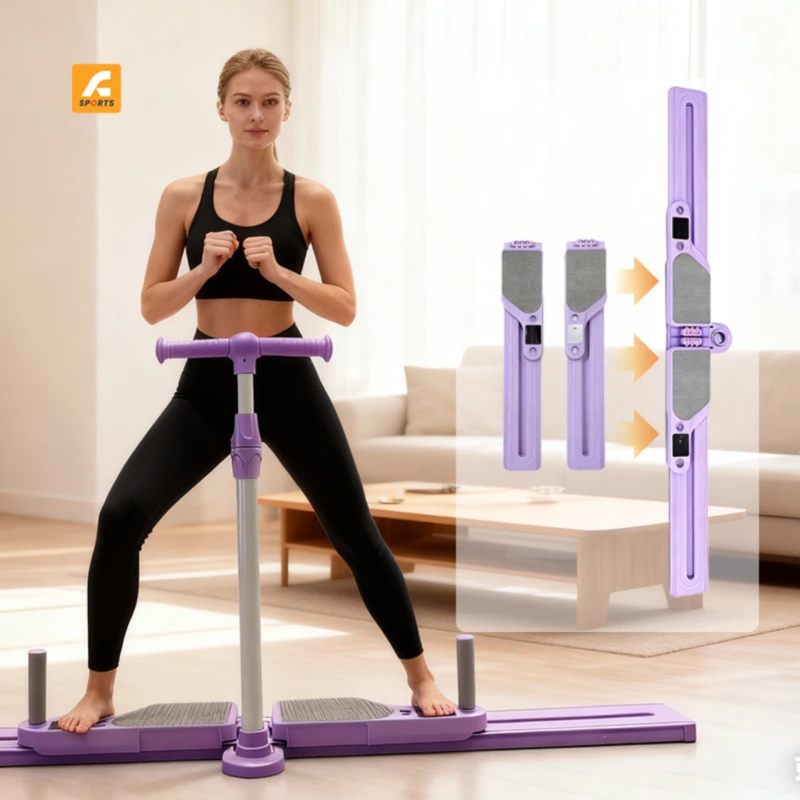 Machine de Squat Latéral Pliable avec Guidon, Compteur LCD et Bandes de Résistance