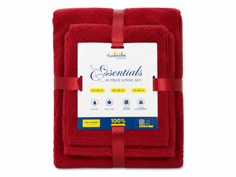 Ensemble de Serviettes de Bain 3 Pièces 100% Coton Rouge – Bonusta.sn