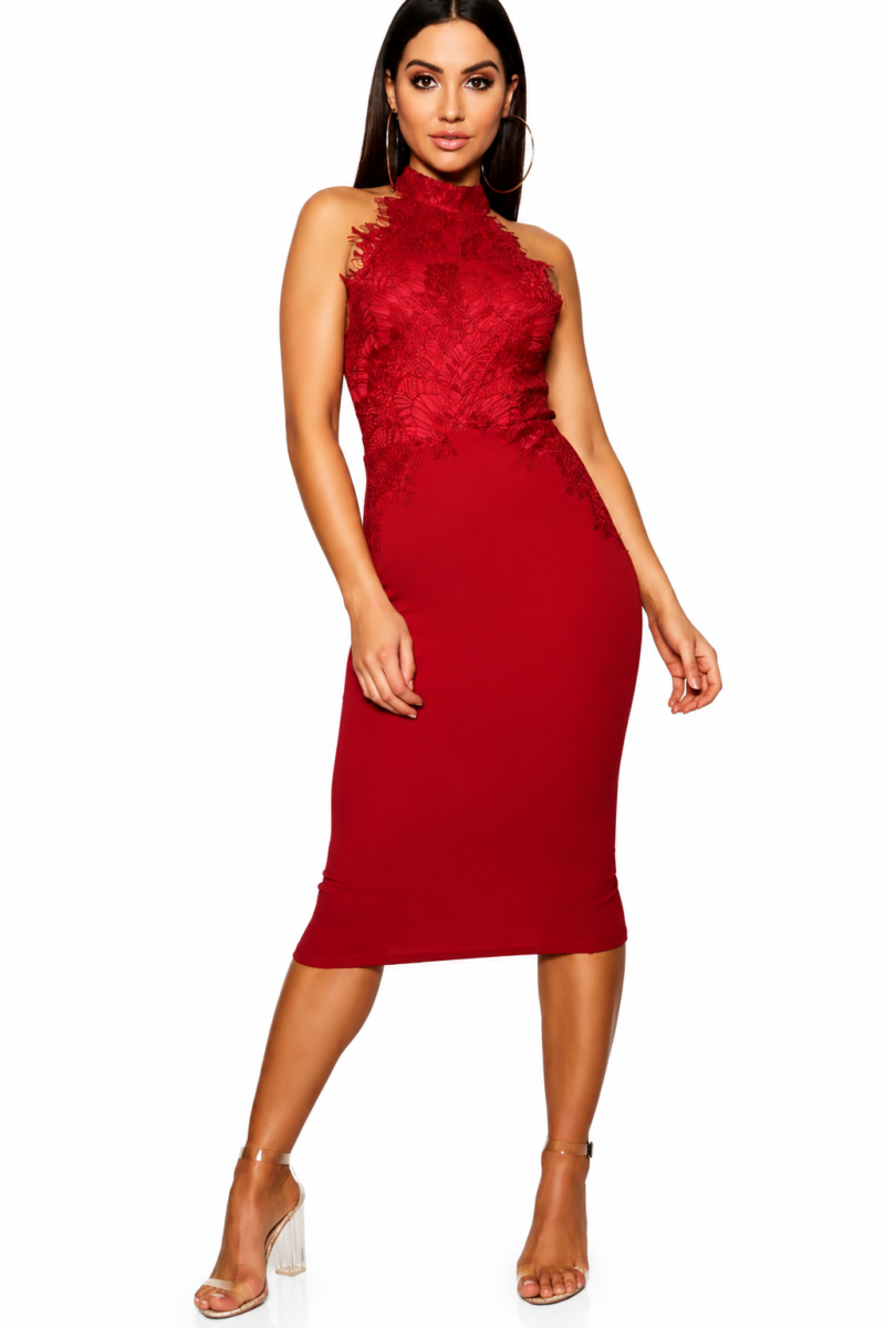 ​Robe de Soirée & Cocktail Rouge Bordeaux en Dentelle – Maternité & Femme Élégante (Taille 42-44) | Neuf Destock Dakar chez Bousta.sn