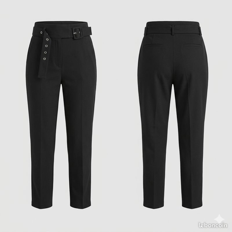 Pantalon Tailleur Femme kiabi Noir Ceinturé Taille Haute Femme (Taille 40-42) – 2nd Main Destockage | Bonusta Dakar